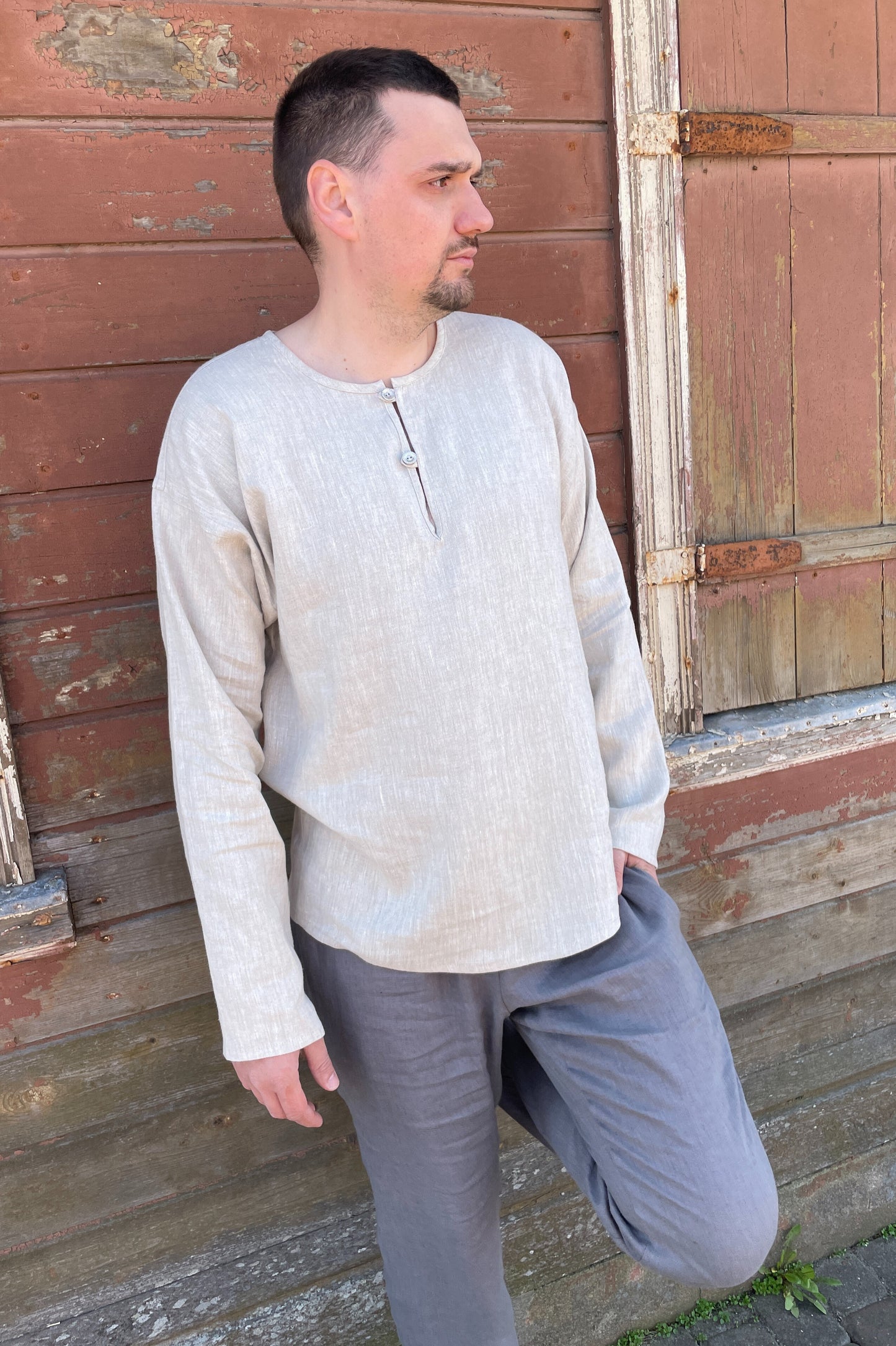 Vīriešu krekls lina pelēks melanža L-XXL-XXXL