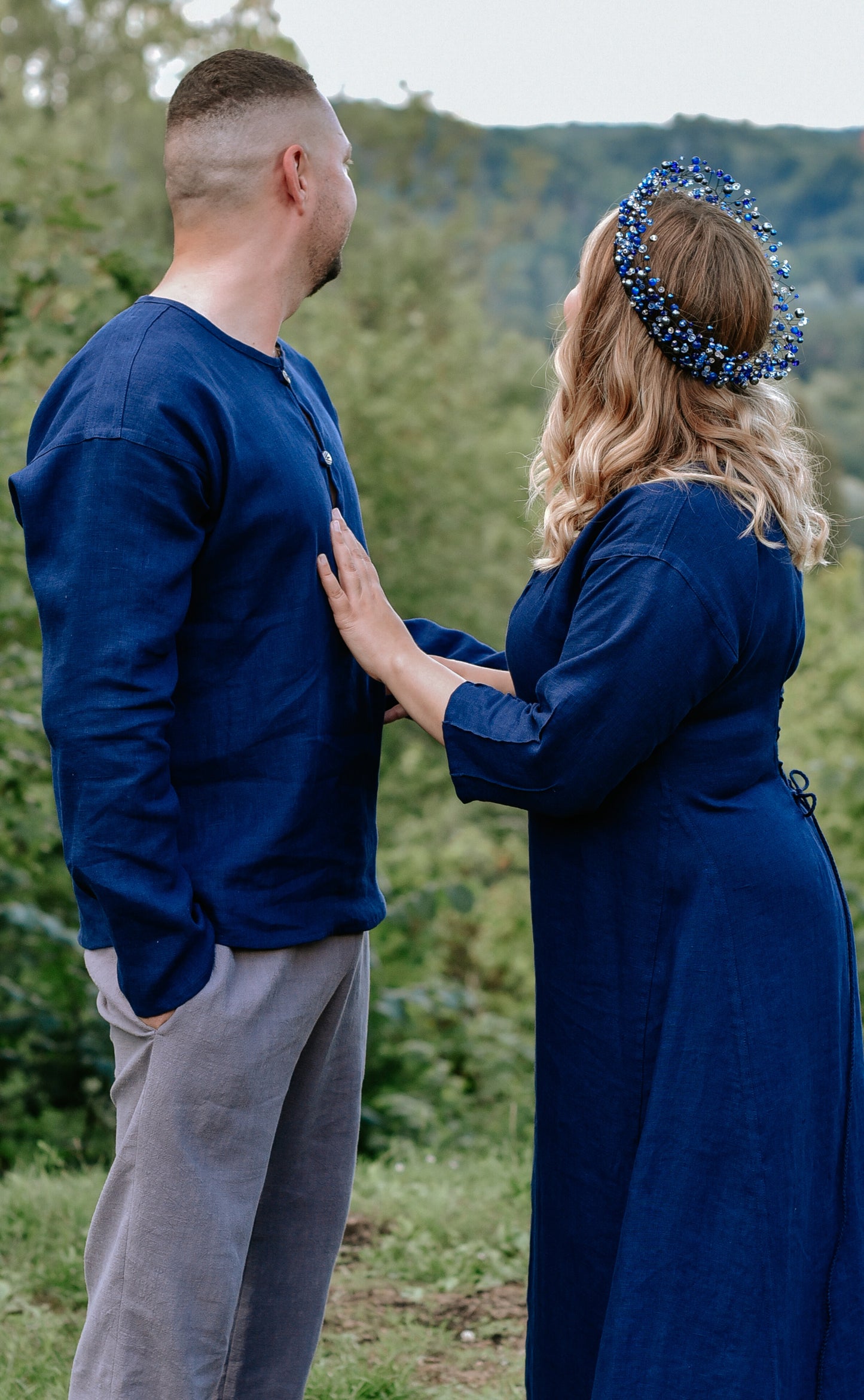 Vīriešu krekls lina tumši zils S-XL-XXL