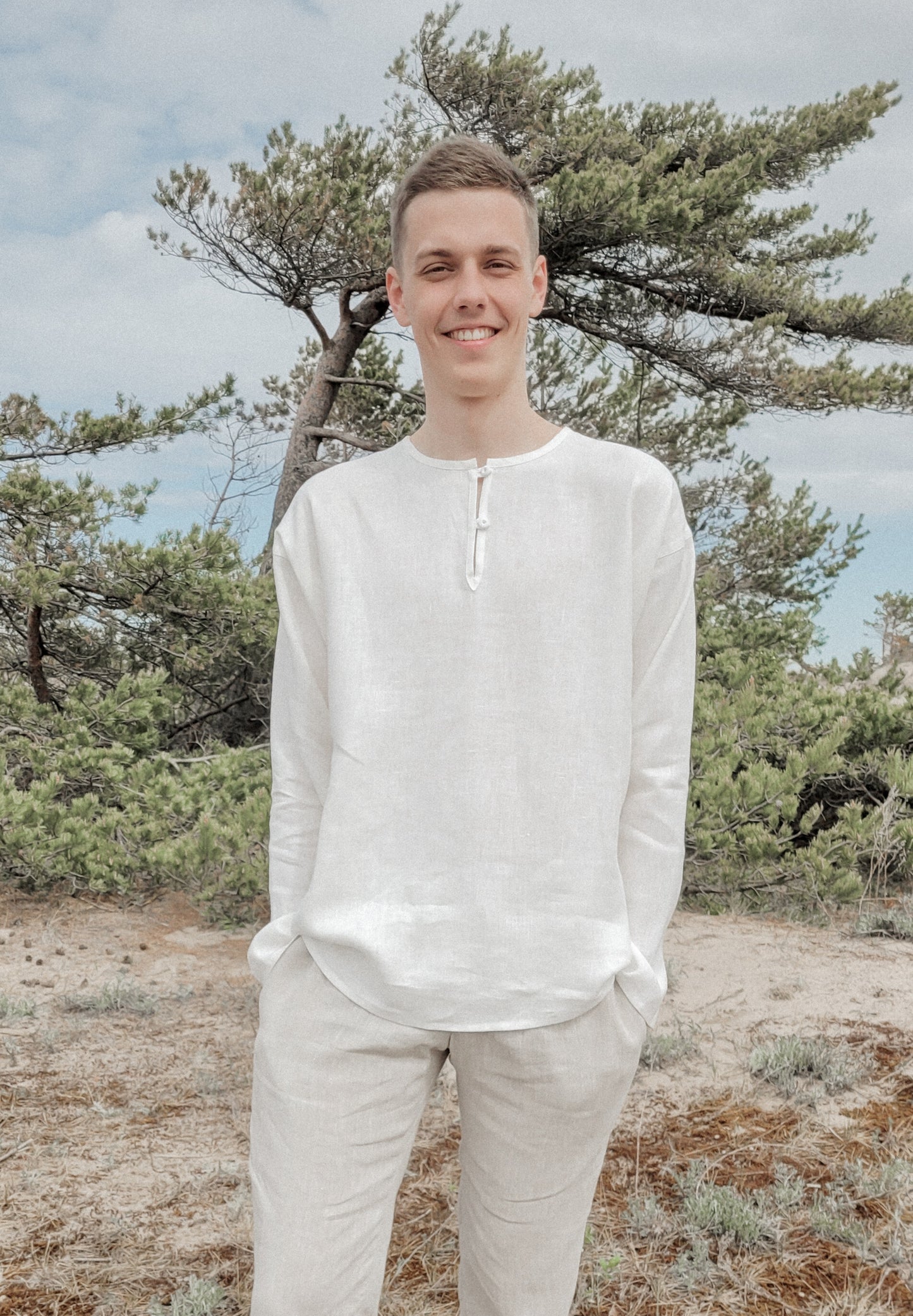 Vīriešu krekls lina balts S-M-L-XXL
