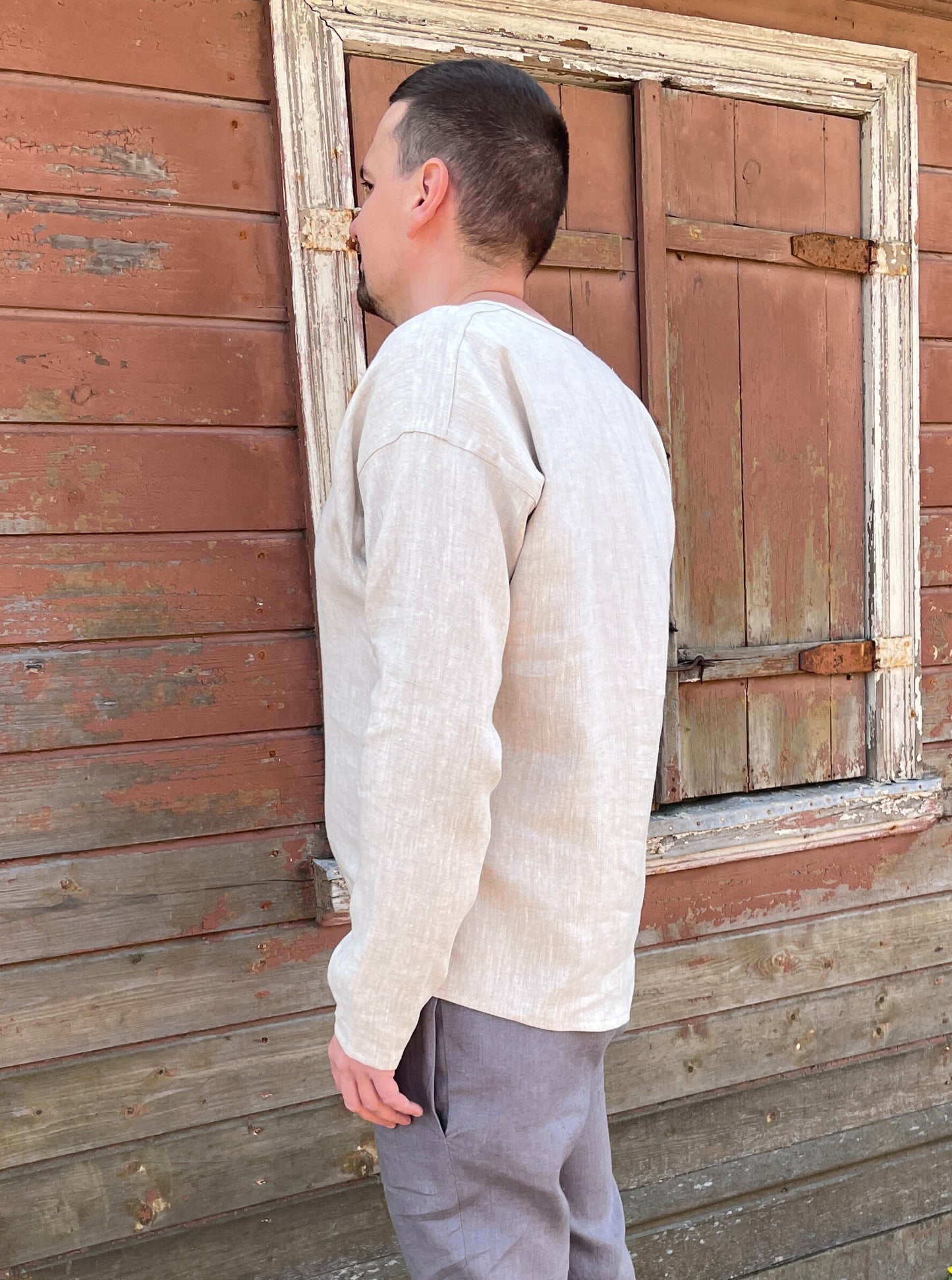 Vīriešu krekls lina pelēks melanža L-XXL-XXXL