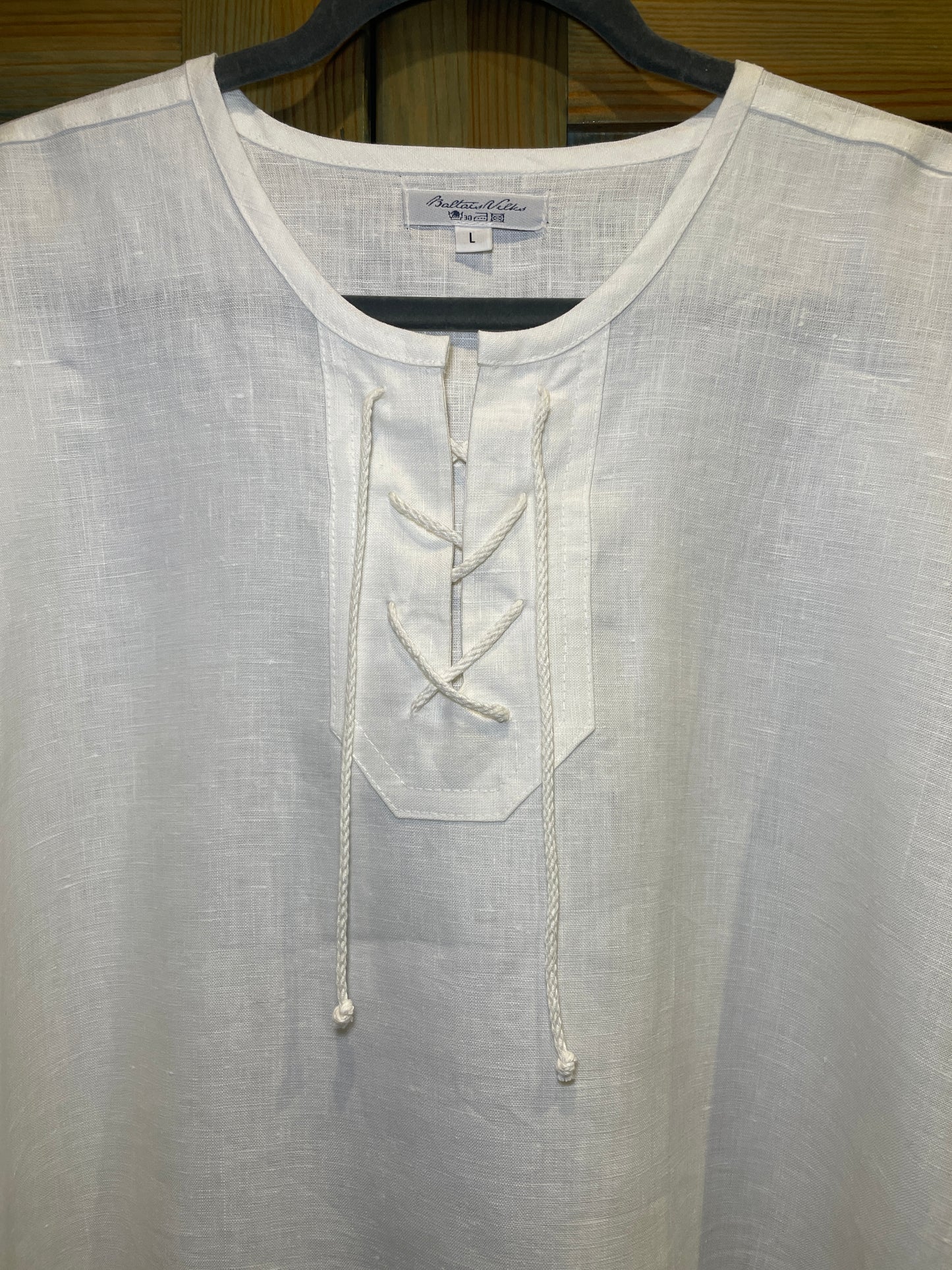 Vīriešu krekls lina balts ar lina auklu S-XL
