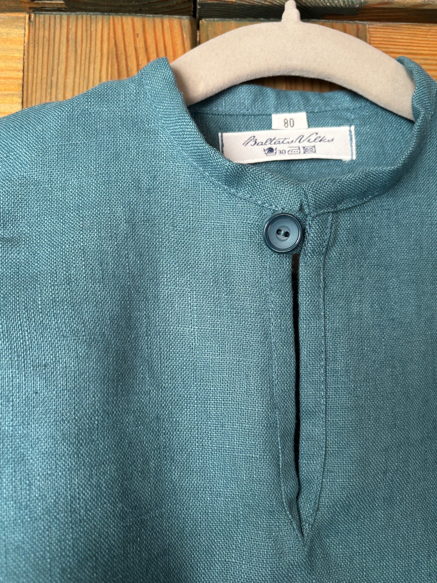 Zēnu lina krekls tumši zaļgani zils 80-92 izm