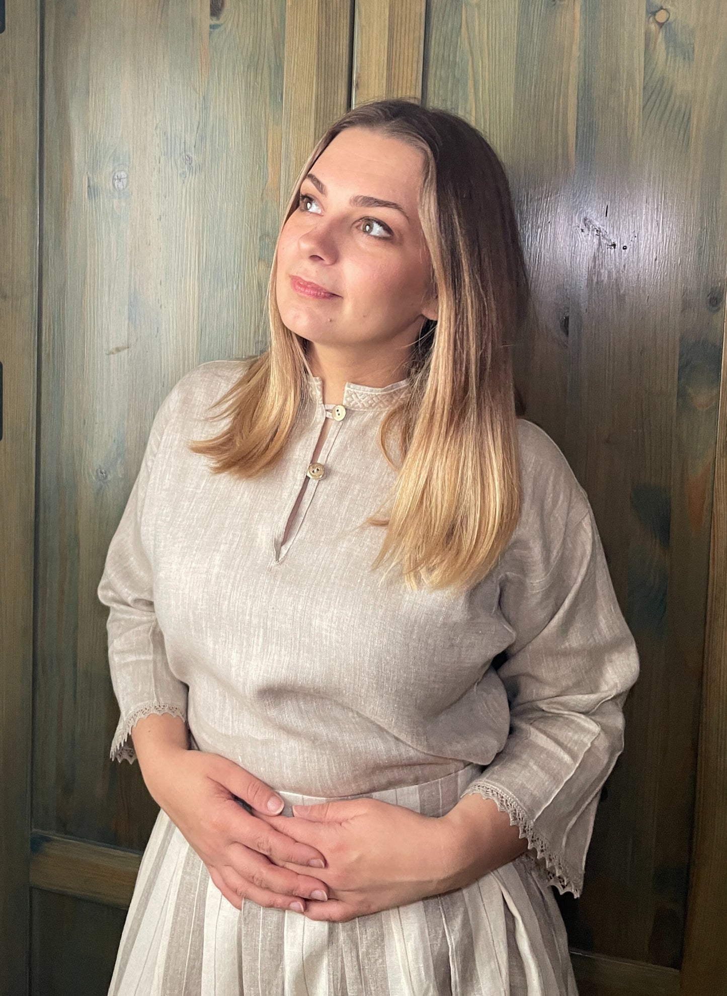 Sieviešu lina krekls pelēks melanža 38 izm