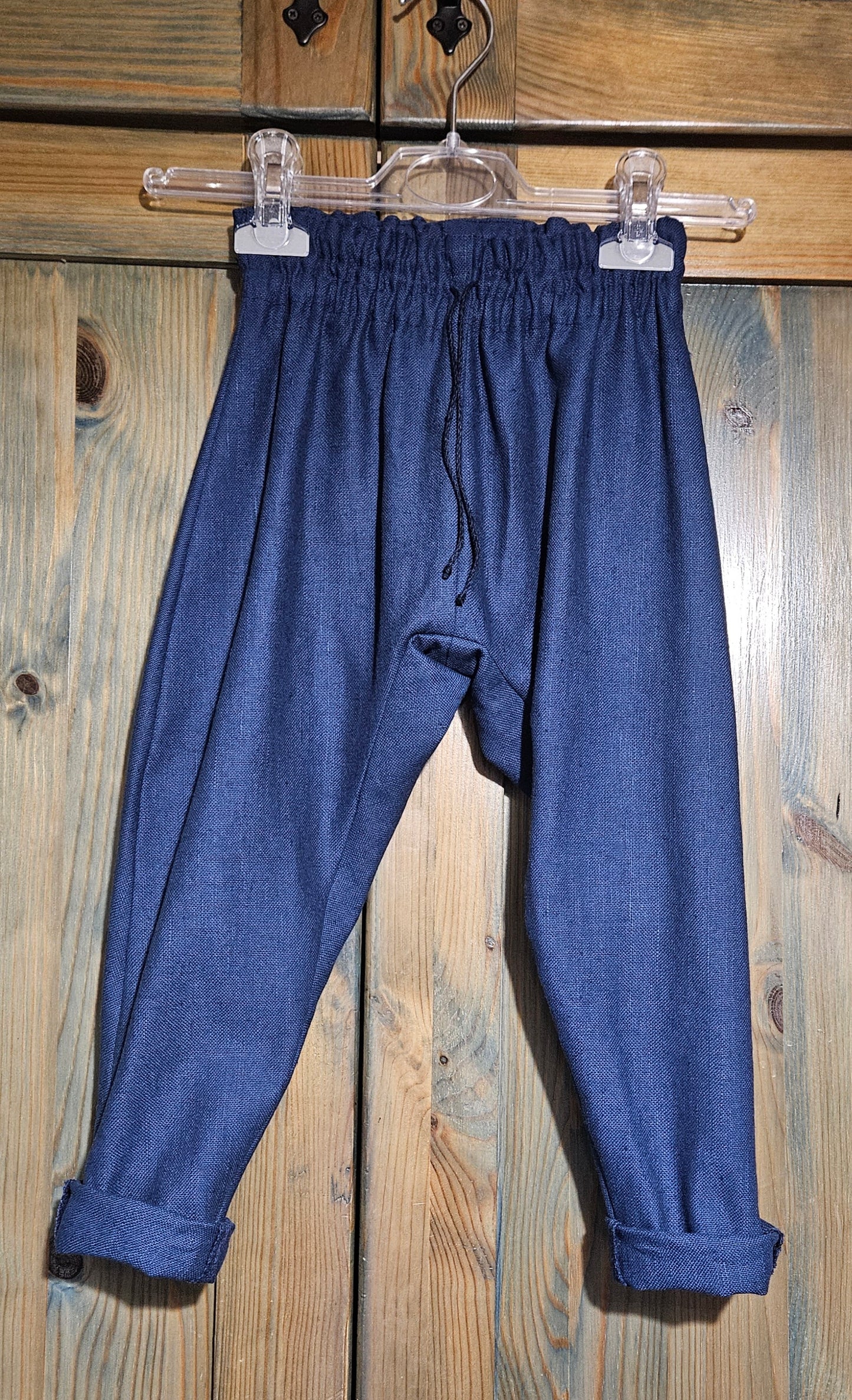 Zēnu lina bikses tumši zilas harēmtipa 80-98 izm