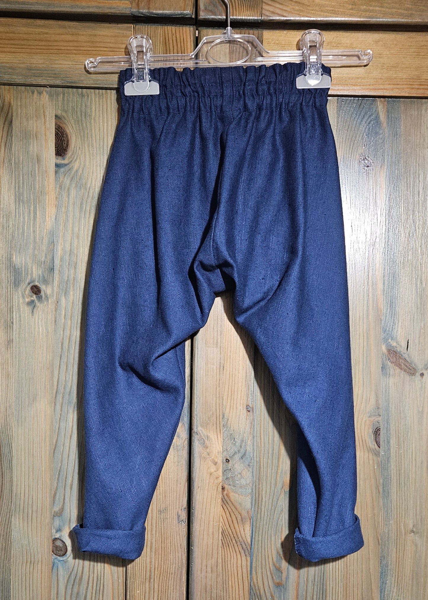 Zēnu lina bikses tumši zilas harēmtipa 80-98 izm