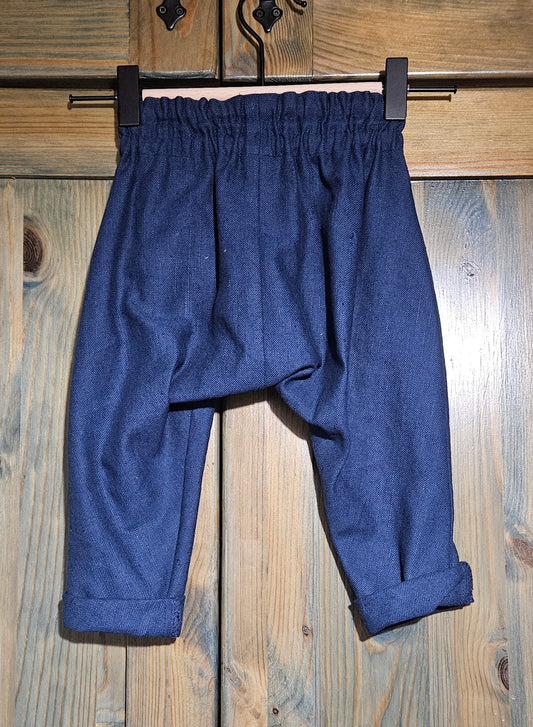 Zēnu lina bikses tumši zilas harēmtipa 80-98 izm