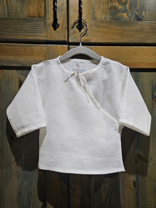 Zēnu lina krekls balts etnogrāfiska piegriezuma ar pārliekamu priekšpusi 62-68 izm