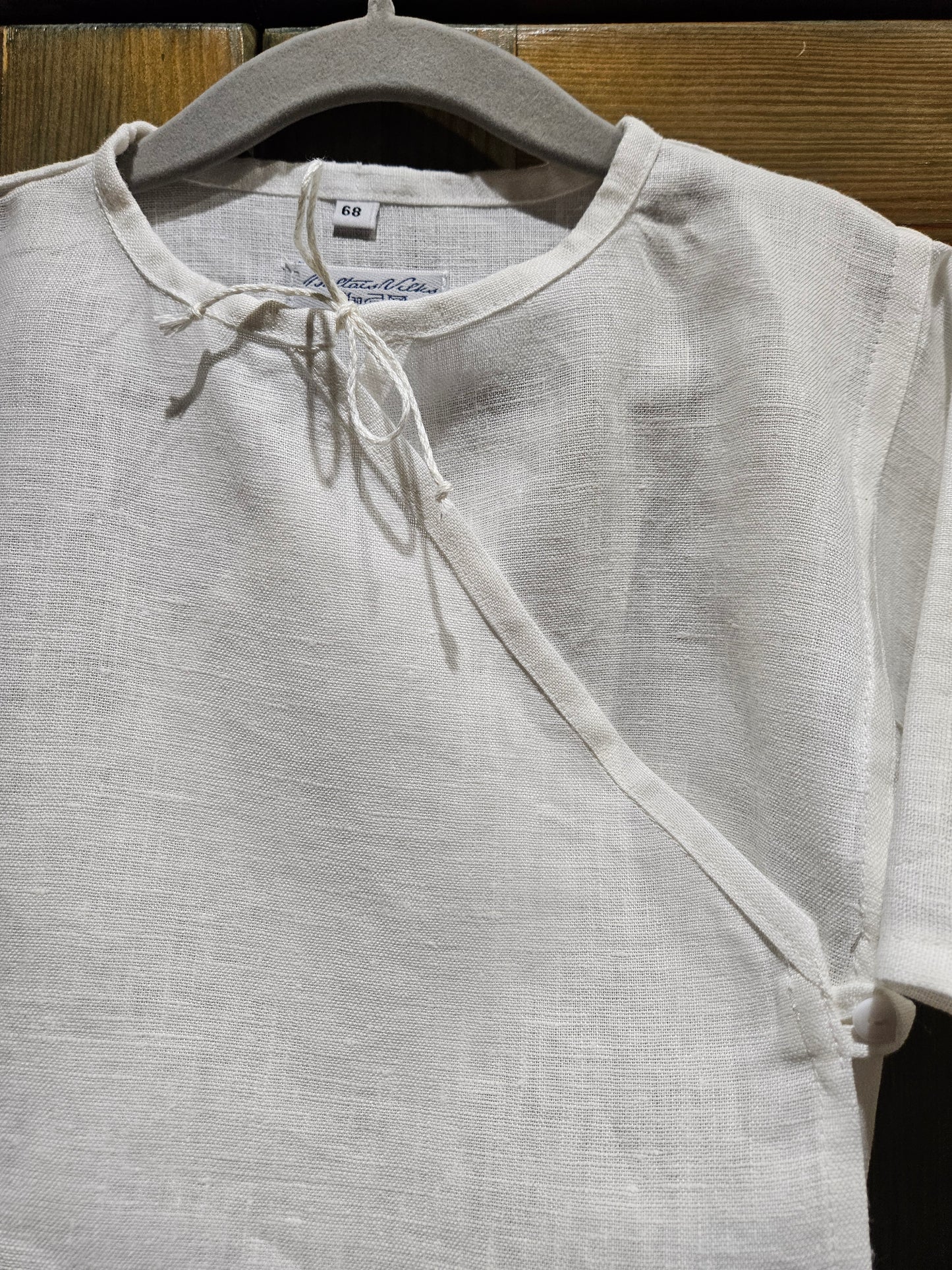 Bērnu lina krekls balts etnogrāfiska piegriezuma ar pārliekamu priekšpusi 62-74 izm