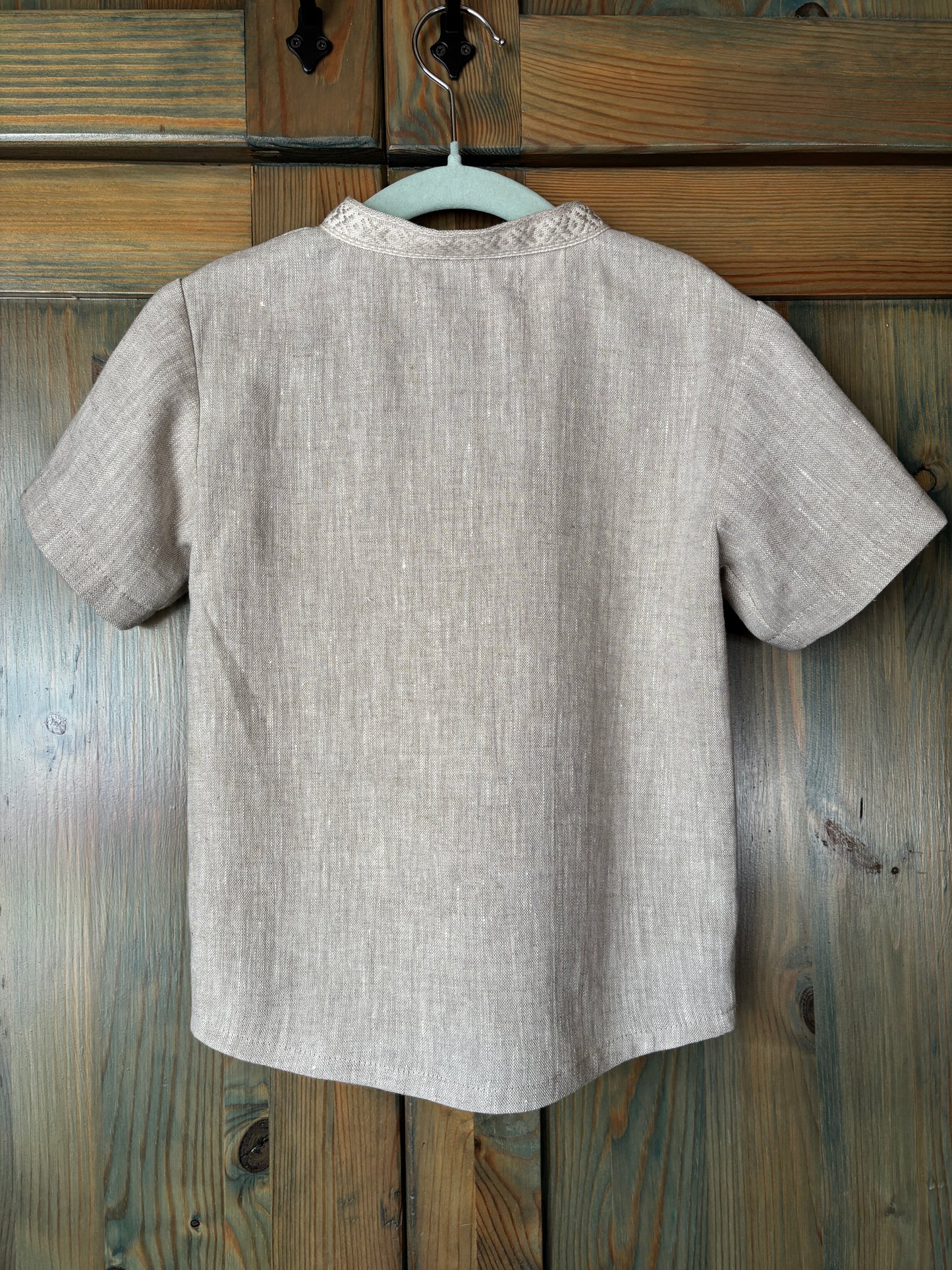 Zēnu lina krekls gaiši pelēks melanža ar rakstainu krādziņu 86-98-110 izm