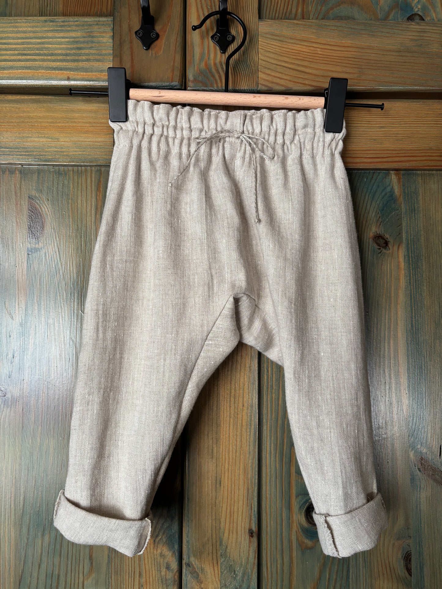 Zēnu lina bikses gaiši pelēkas melanža harēmtipa 62-98 izm