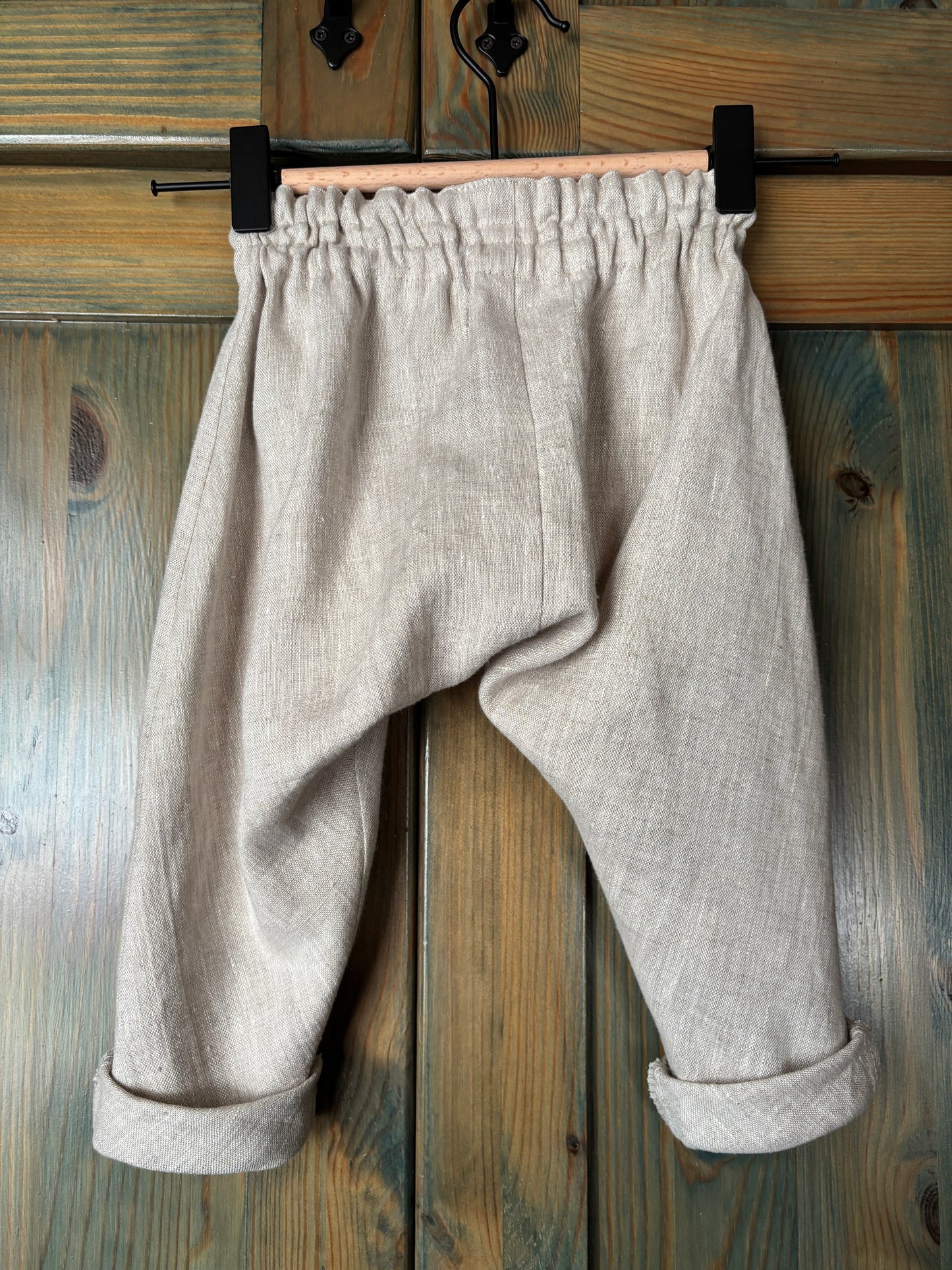 Zēnu lina bikses gaiši pelēkas melanža harēmtipa 62-98 izm