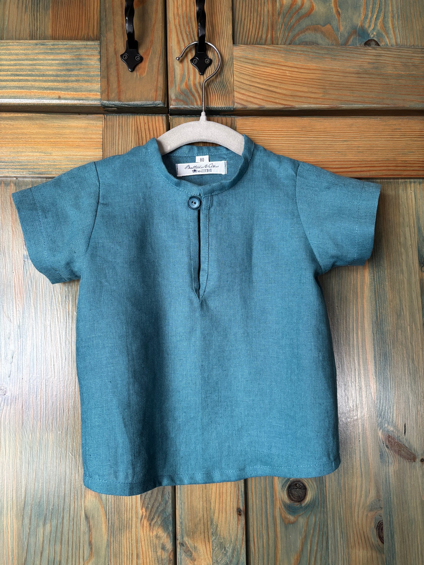 Zēnu lina krekls tumši zaļgani zils 80-92 izm