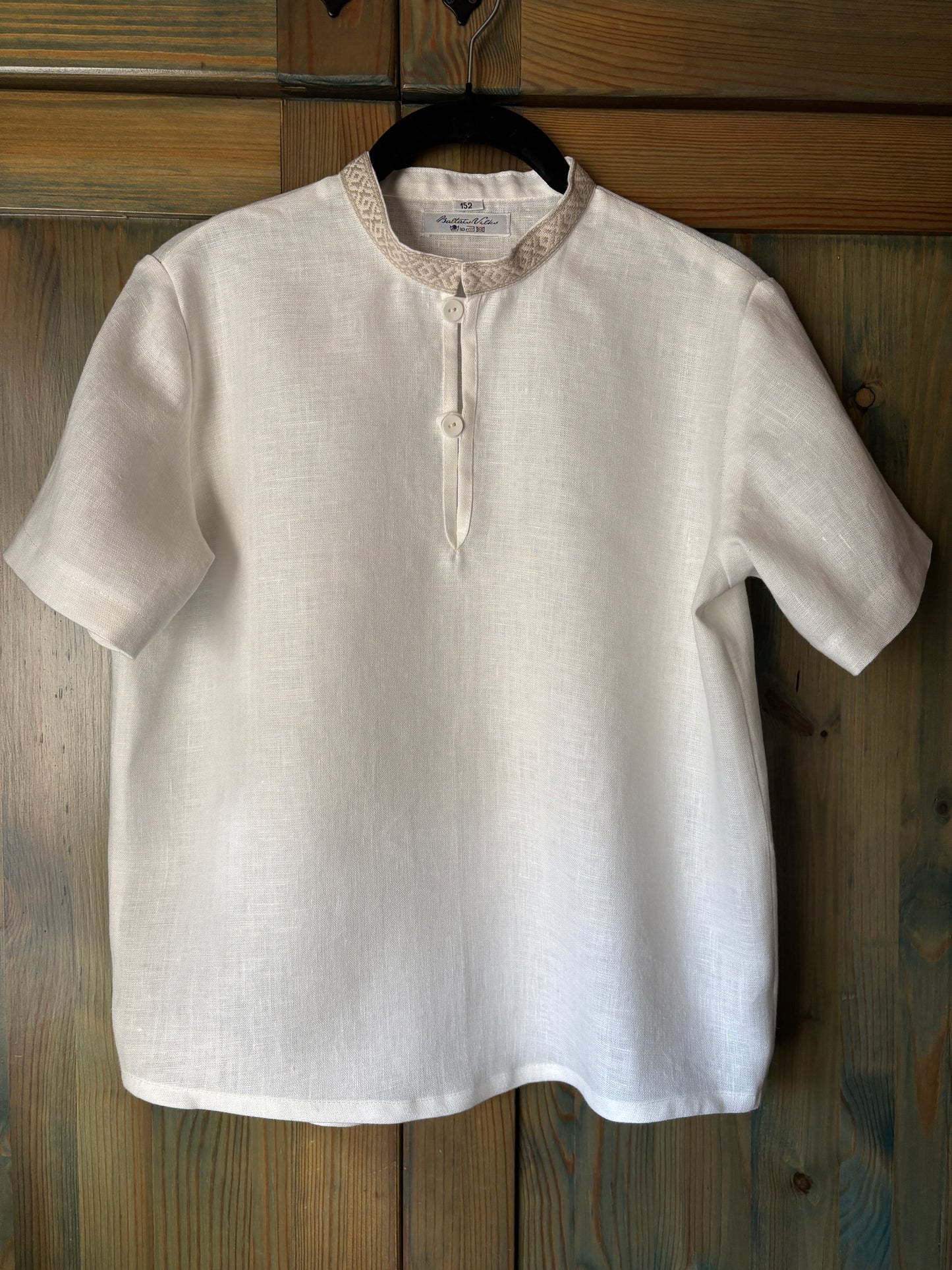 Zēnu lina krekls balts ar raksatinu krādziņu 140-152 izm