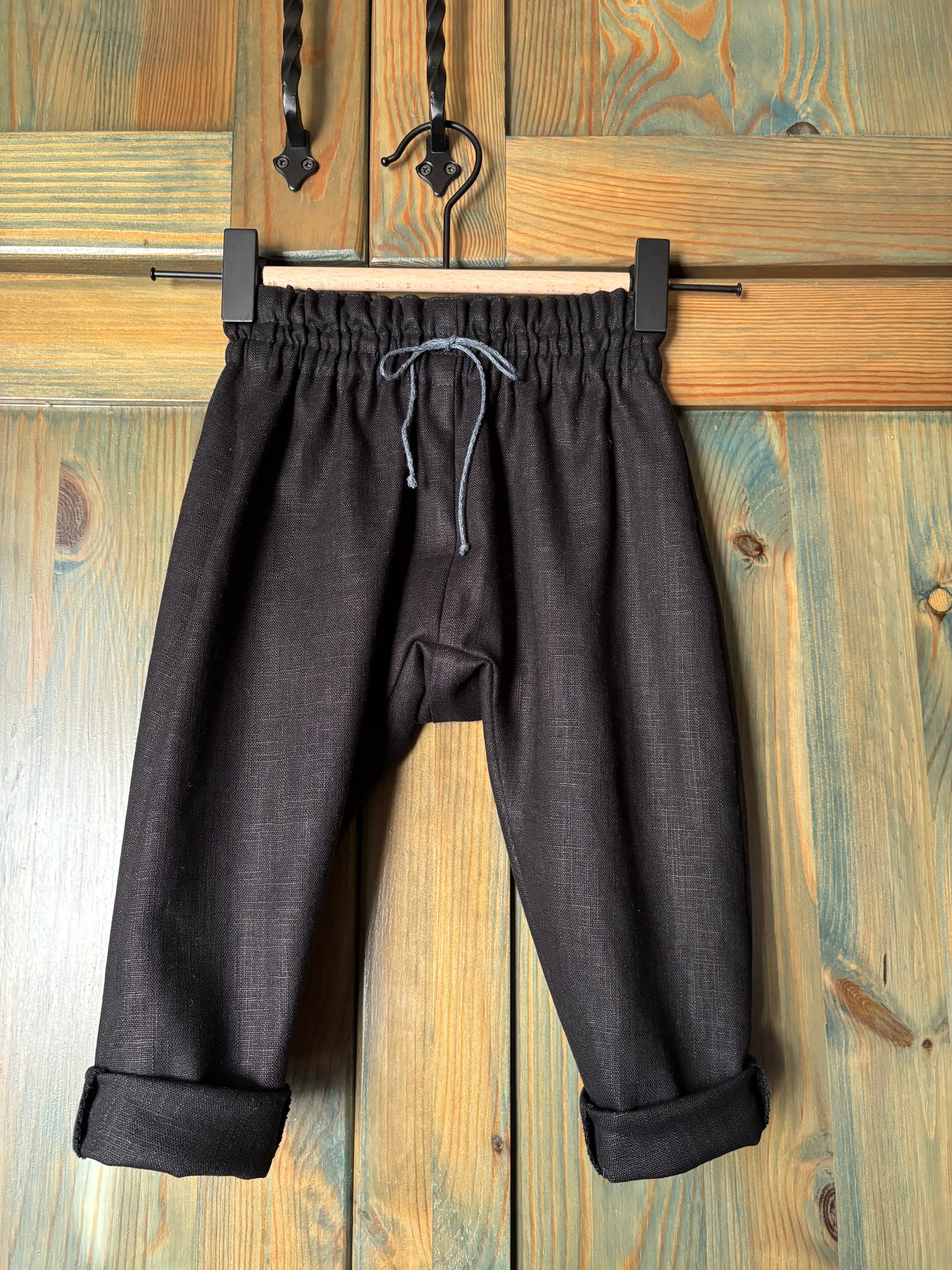 Zēnu lina bikses melnas harēmtipa 80 izm