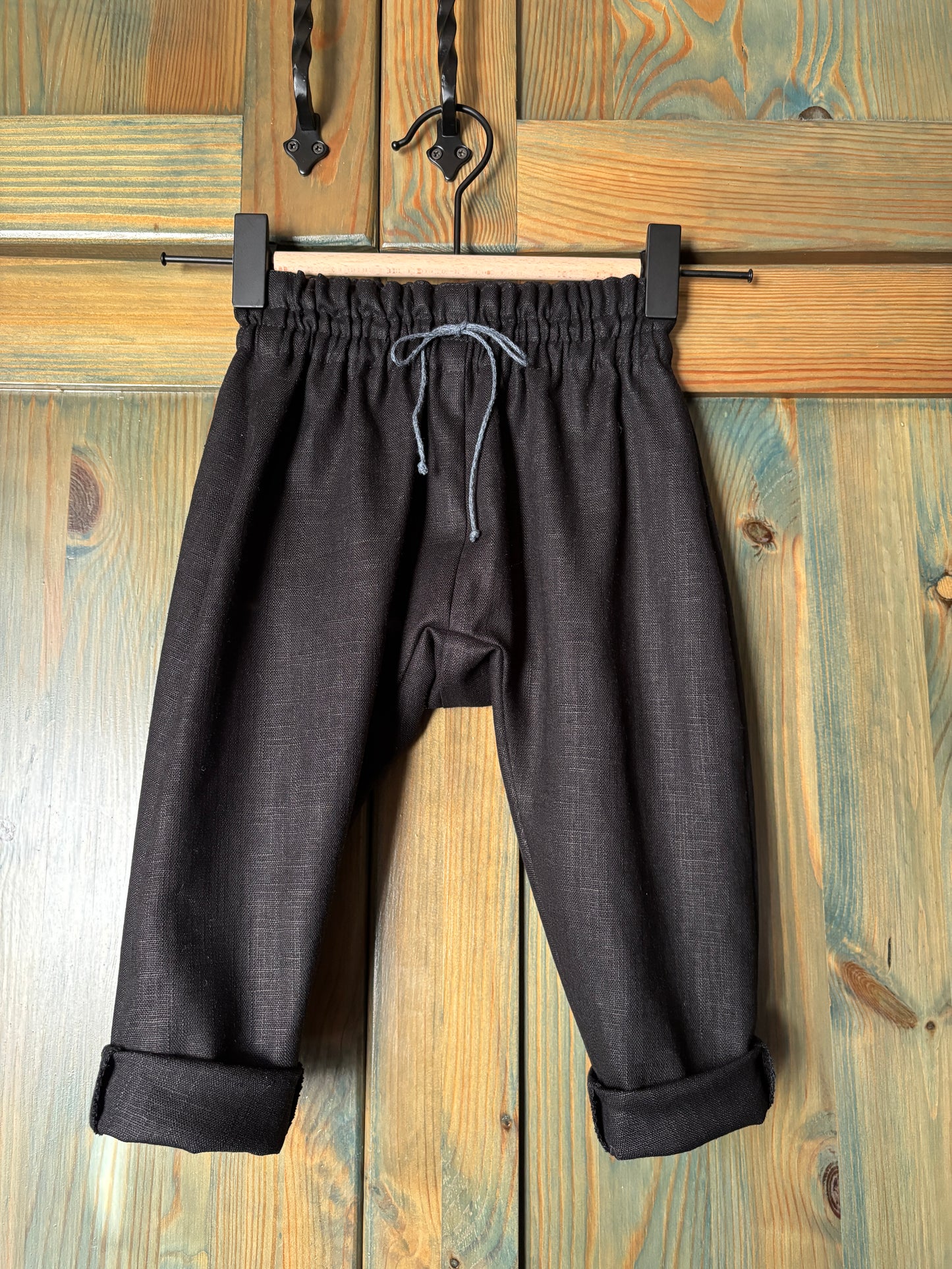 Zēnu lina bikses melnas harēmtipa 80 izm
