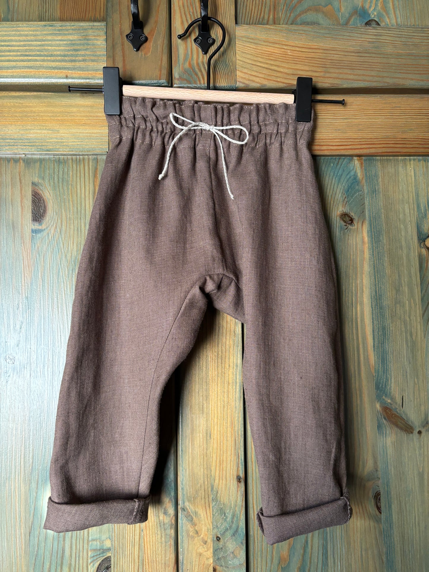 Zēnu lina bikses brūnas harēmtipa 86 izm