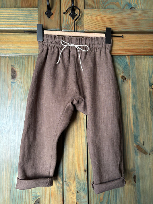 Zēnu lina bikses brūnas harēmtipa 86 izm