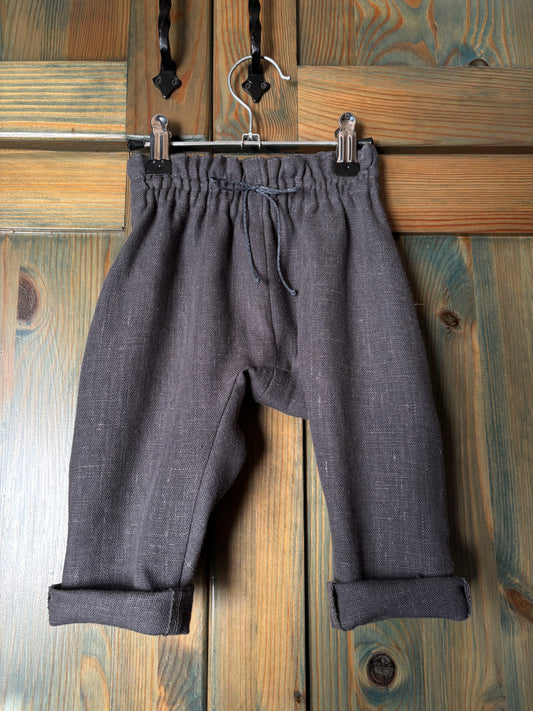 Zēnu lina bikses tumši zilgani pelēkas harēmtipa 68 izm