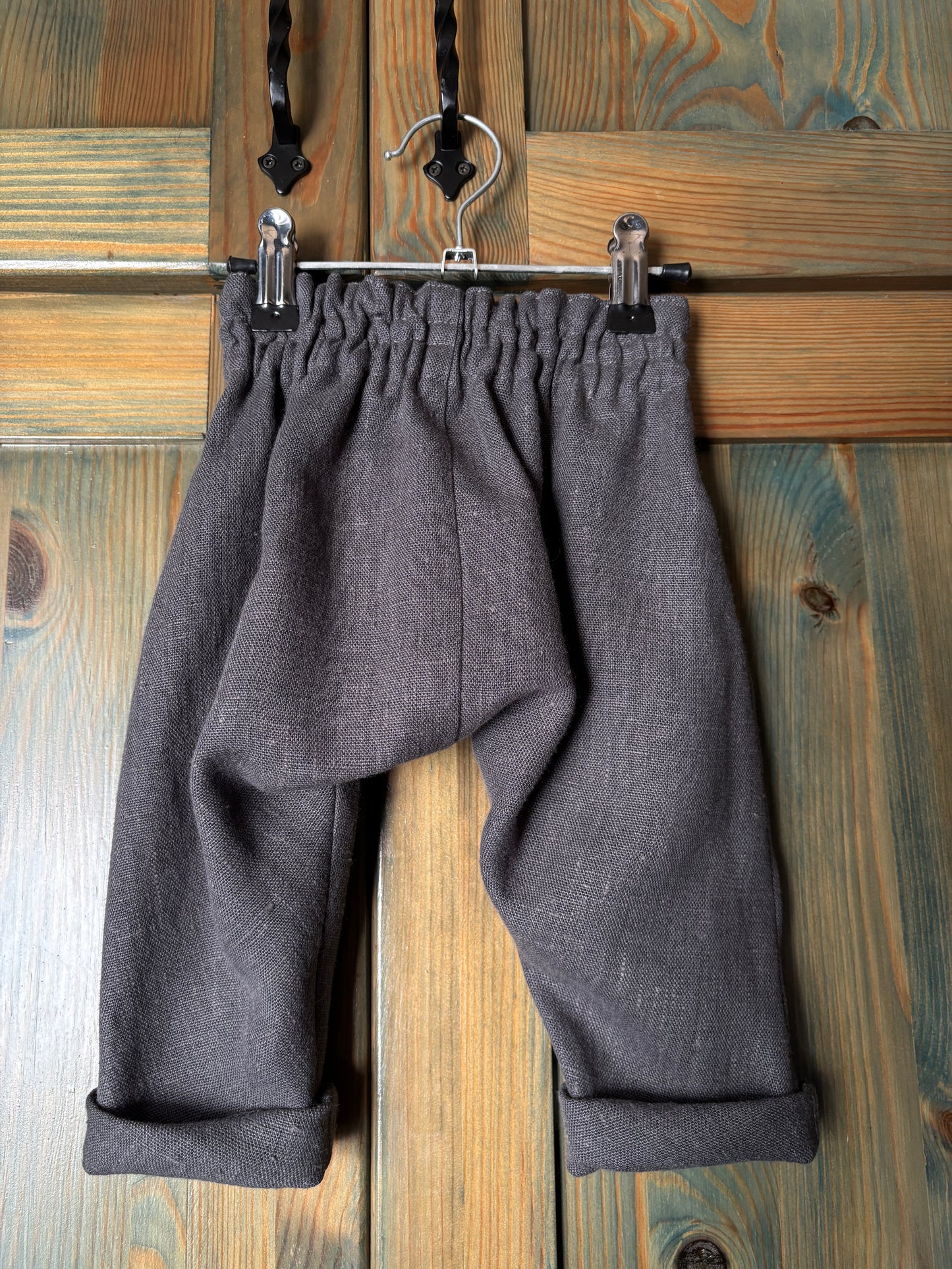 Zēnu lina bikses tumši zilgani pelēkas harēmtipa 68 izm