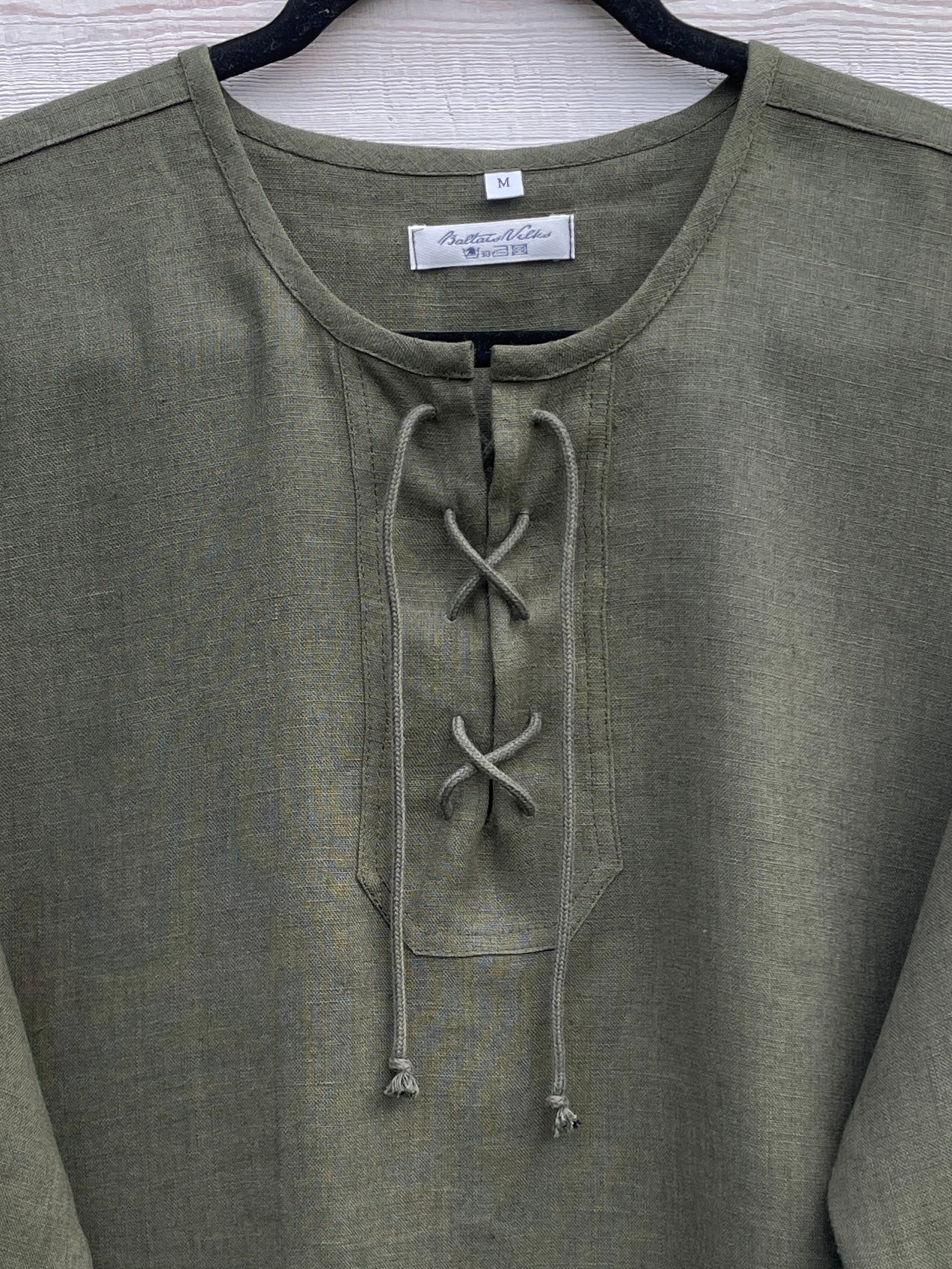 Vīriešu krekls lina sūnu zaļš ar lina auklu M-L