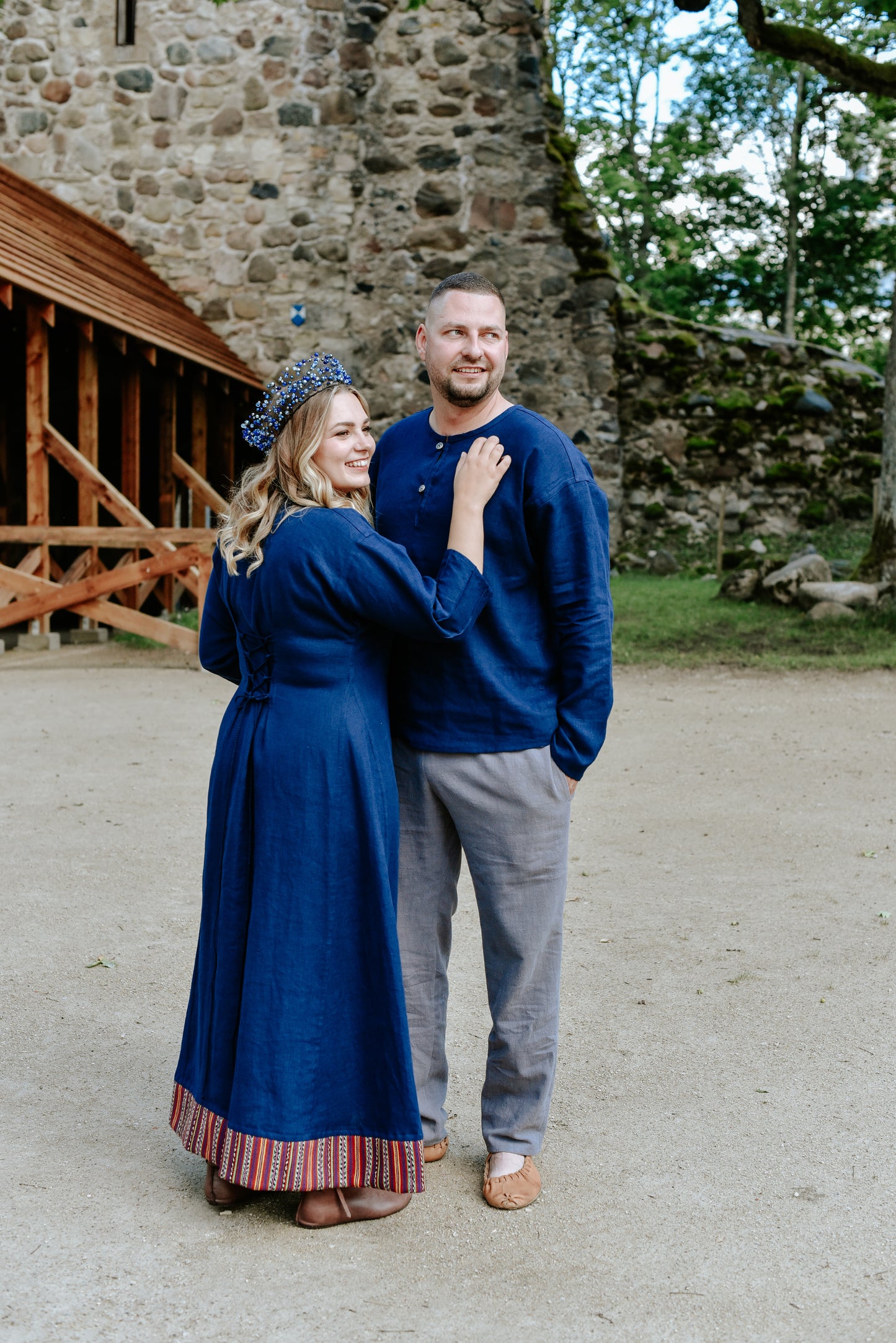 Vīriešu krekls lina tumši zils 2XL