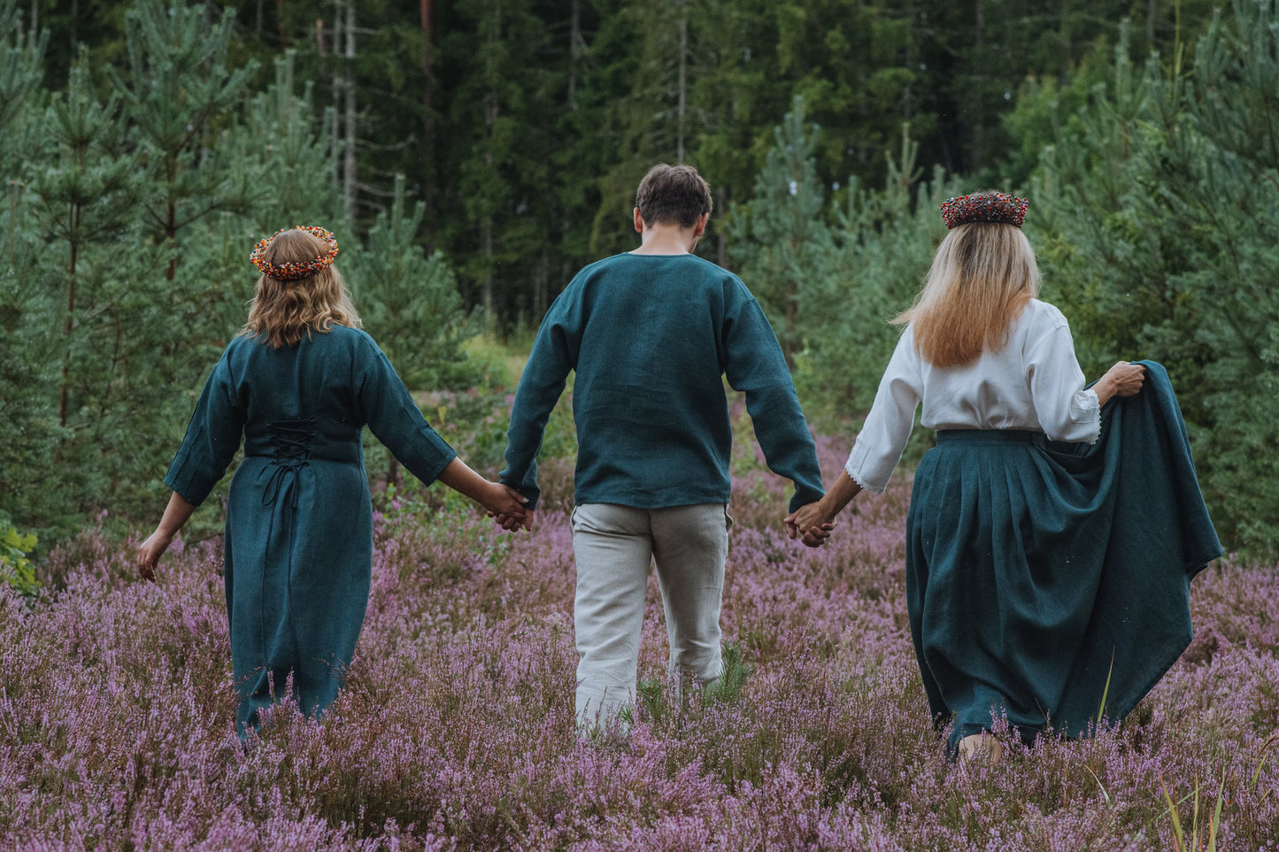 Sieviešu kleita lina zili zaļa melanža 42-50 izm