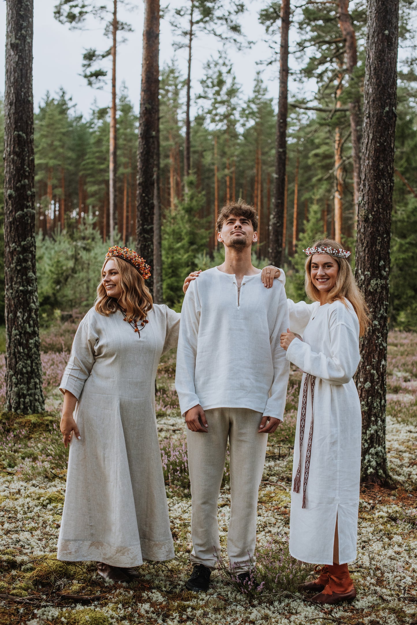 Vīriešu krekls lina balts bez aizdares M-L