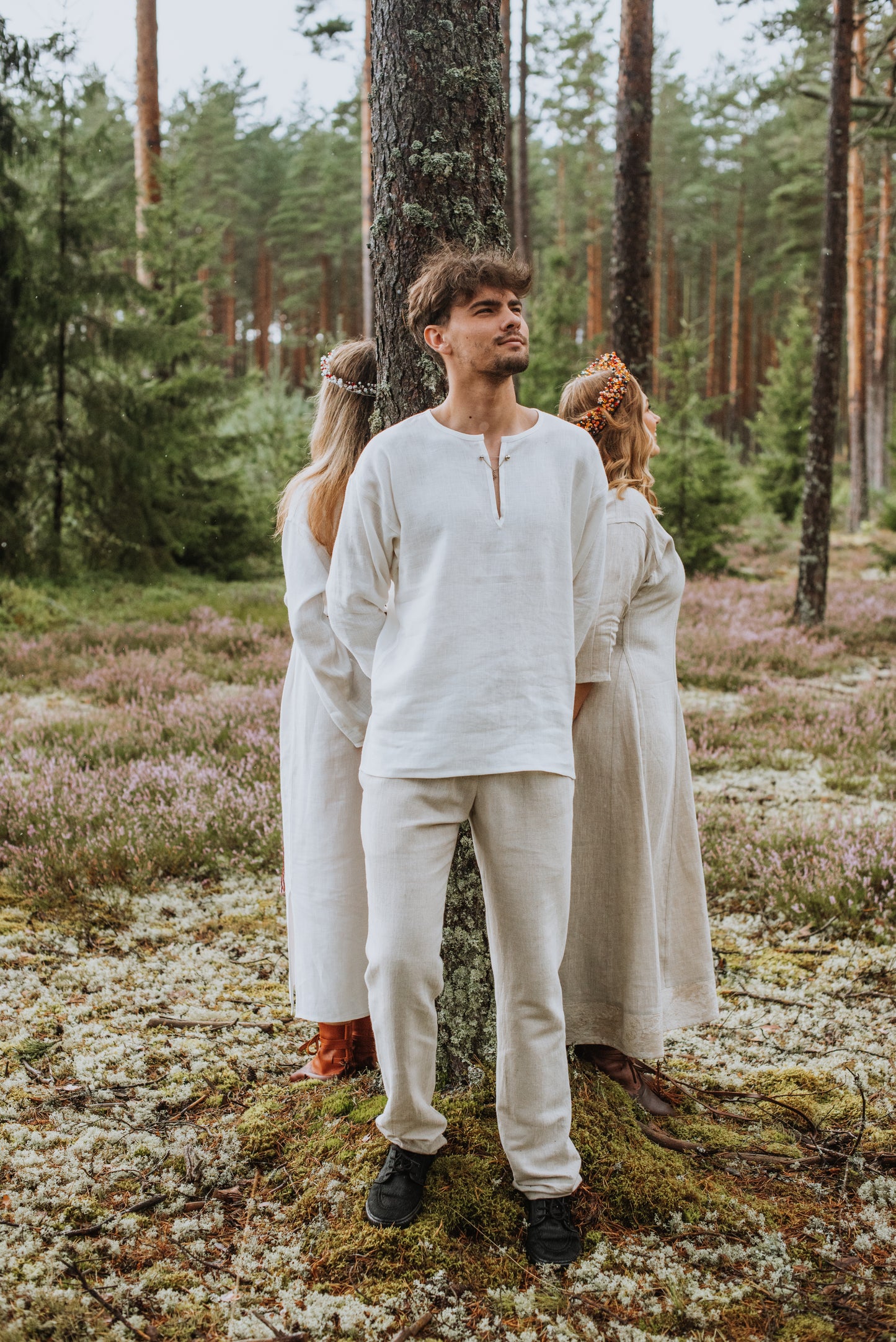 Vīriešu krekls lina balts bez aizdares M-L